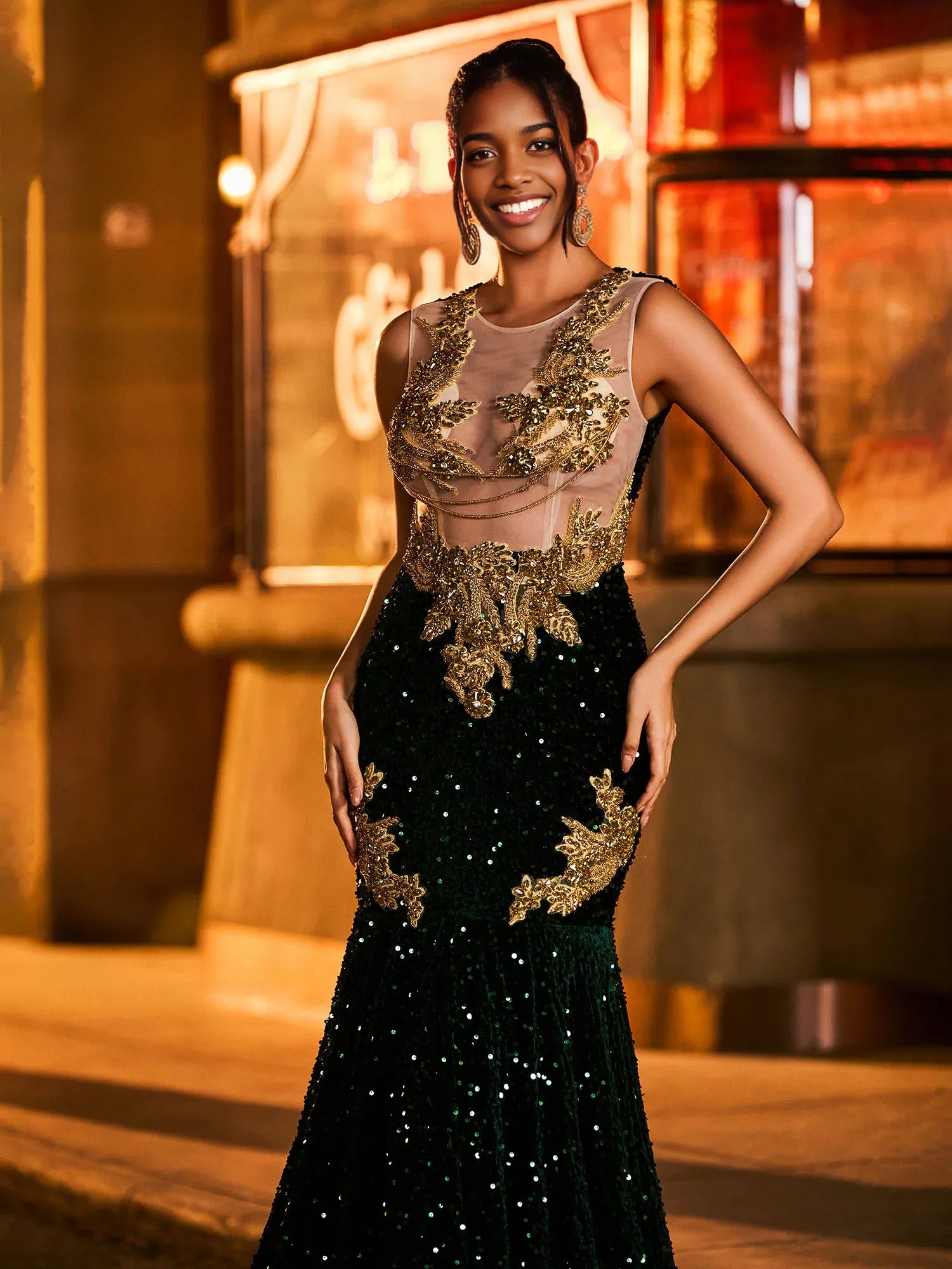 Luxury Trumpet/Mermaid Illusion Neck Sleeveless Zipper Sweep/Brush Train Prom Dress